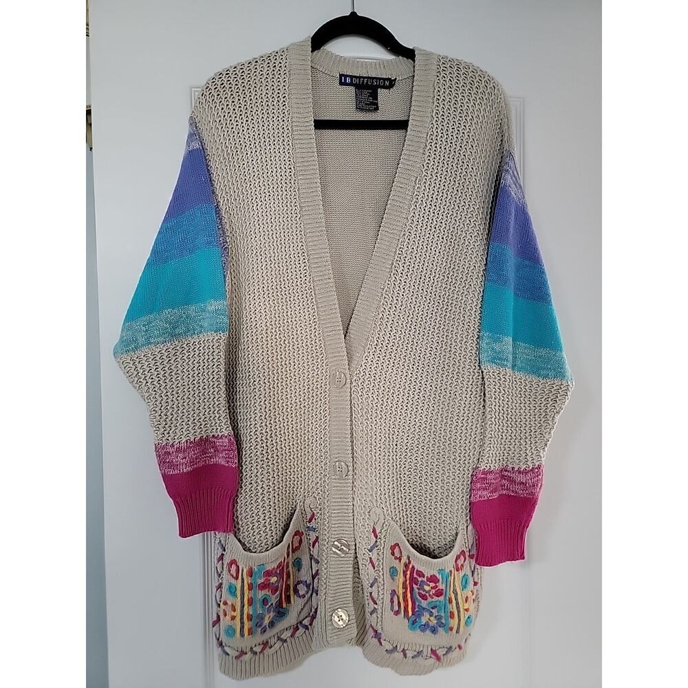Vintage 90s‎ IB Diffusion Rare Colorful Cardigan Sweater Size Medium